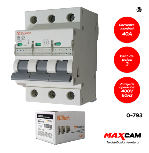 [0-793] BREAKER TERMOMAGNETICO 3P x 40 AMP EXCELINE 0-793
