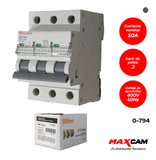 [0-794] BREAKER TERMOMAGNETICO 3P x 50 AMP EXCELINE 0-794