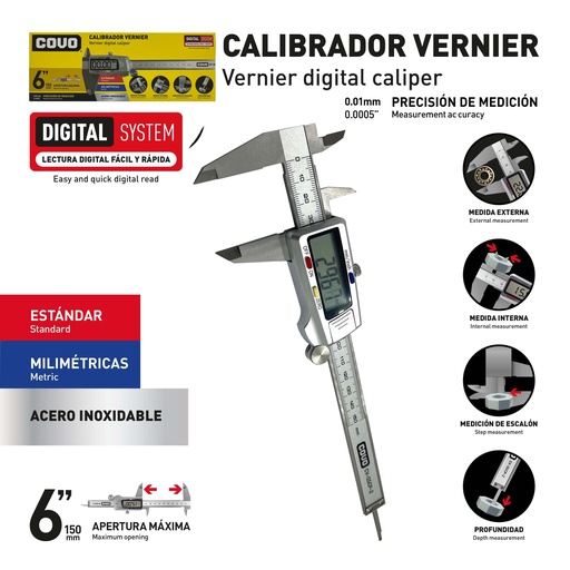 [10-092] CALIBRADOR DIGITAL ACERO INOX 6" COVO 10-092