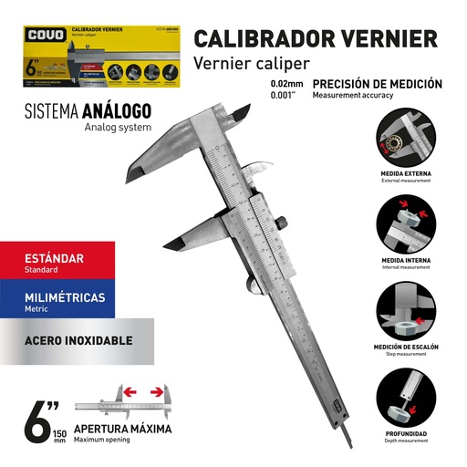 [10-091] CALIBRADOR MANUAL ACERO INOX 6" COVO 10-091