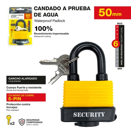 [10-050] CANDADO A PRUEBA DE AGUA 50MM SECURITY 10-050