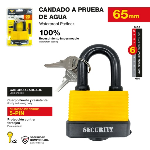 [10-051] [10-051] CANDADO A PRUEBA DE AGUA 65MM SECURITY 10-051