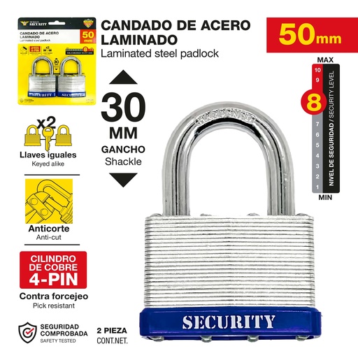 [10-049] CANDADOS IGUALADOS 50MM x 2PCS SECURITY 10-049