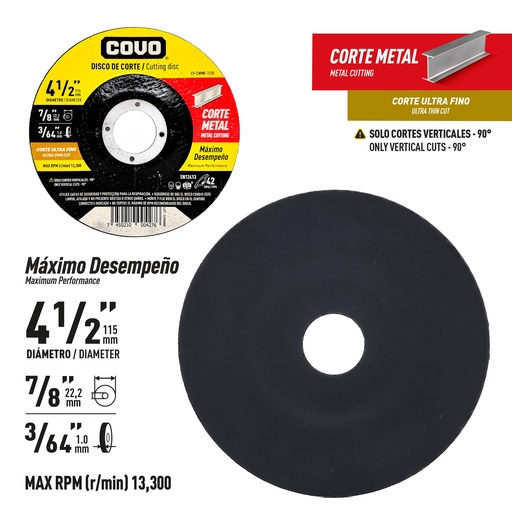 [9-824] DISCO C/METAL FINO 4 1/2" x 1.0mm COVO (CONCOVO) 9-824