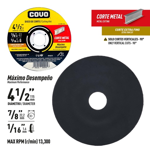 [9-774] DISCO C/METAL FINO 4 1/2" x 1/16" COVO (PLANO) 9-774