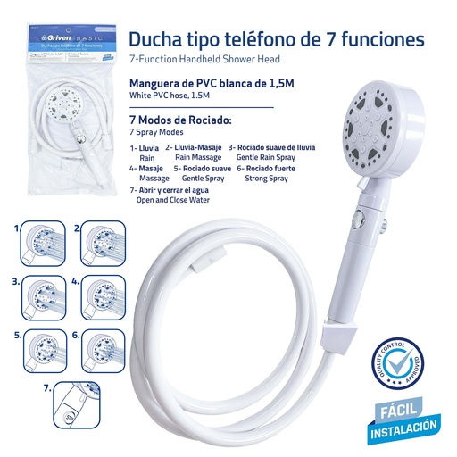[9-764] DUCHA TELEFONO PVC 1,5 MTS GRIVEN 9-764