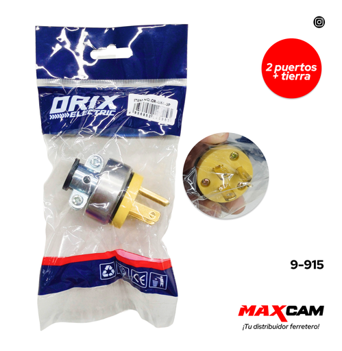 [9-915] ENCHUFE AMARILLO METAL VINIL 2P+T ORIX 9-915