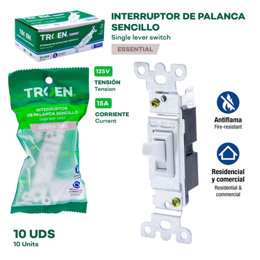 [10-085] [10-085] INTERRUPTOR SENCILLO S/TAPA TROEN 10-085