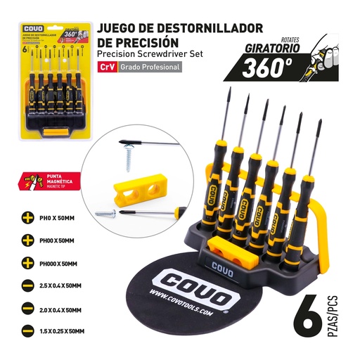 [10-183] JUEGO DESTORNILLADOR 6 PCS COVO 10-183