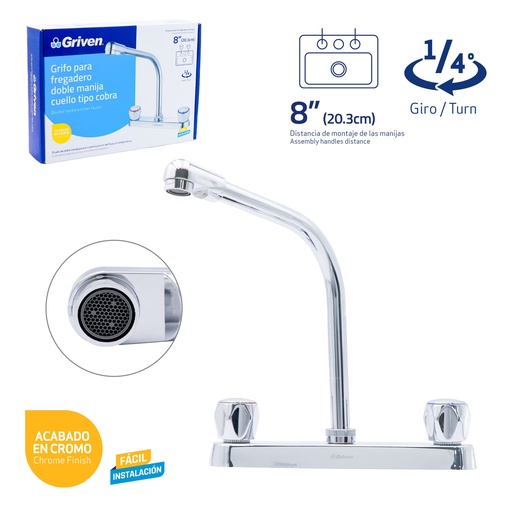 [9-743] LLAVE FREGADERO DOBLE 8" ALTA GRIVEN 9-743