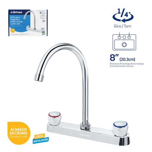[9-744] LLAVE FREGADERO DOBLE 8" ALTA GRIVEN 9-744