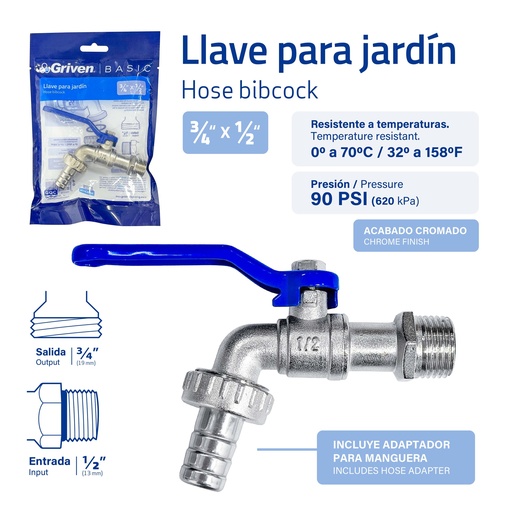 [9-817] LLAVE MANGUERA PASO RAPIDO CROMADA GRIVEN 9-817