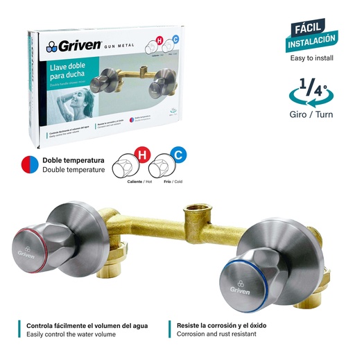 [9-738] LLAVE P/DUCHA DOBLE BRONCE GRIVEN GUN METAL 9-738