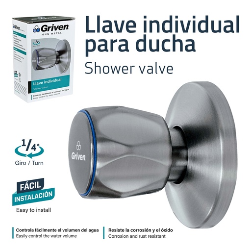 [9-746] LLAVE P/DUCHA INDIVIDUAL GRIVEN GUN METAL 9-746