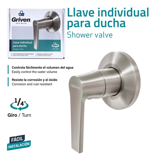 [9-838] LLAVE P/DUCHA INDIVIDUAL GRIVEN GUN METAL 9-838