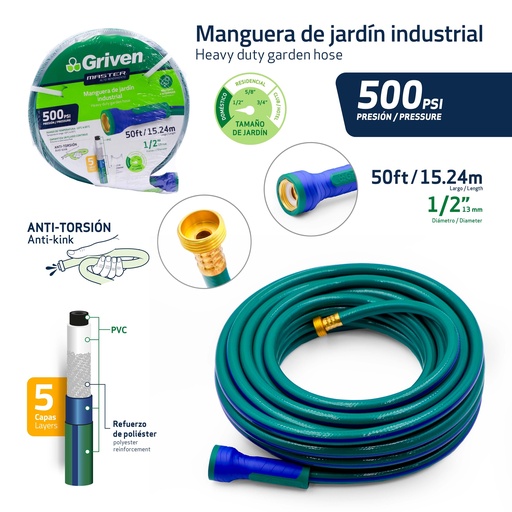 [10-182] MANGUERA CUL C/CONEX 1/2" x 15,24 MTS GRIVEN 10-182