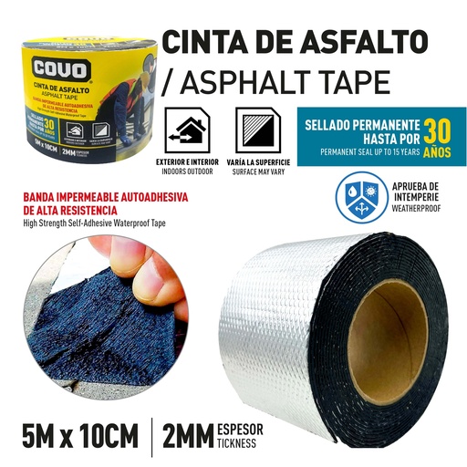 [10-210] MANTO ADHESIVO ASFALTICO 10CM x 5 MTS COVO 10-210