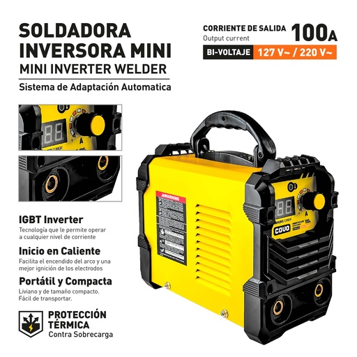 [10-012] MINI INVERSOR SOLDADOR 100AMP 110/220 COVO 10-012