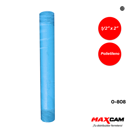 [0-808] NIPLE PLASTICO 1/2 x 2" AZUL x UNID 0-808