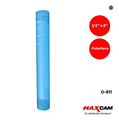[0-811] NIPLE PLASTICO 1/2 x 8" AZUL x UNID 0-811