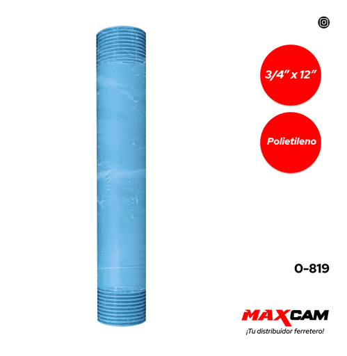 [0-819] NIPLE PLASTICO 3/4 x 12" AZUL x UNID 0-819