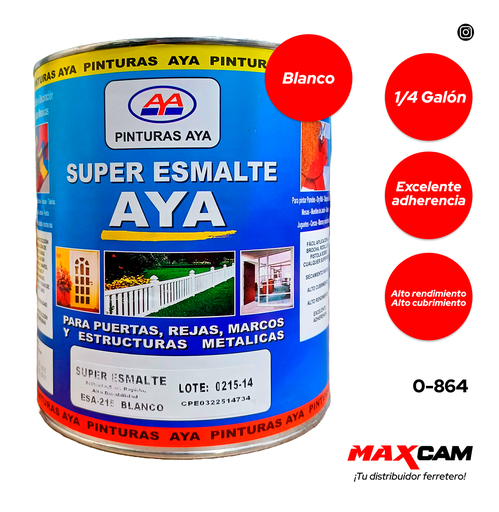 [0-864] PINTURA ESMALTE BLANCO BRILLANTE  x 1/4 AYA 0-864