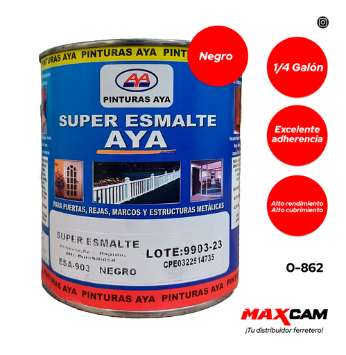 [0-862] PINTURA ESMALTE NEGRO BRILLANTE x 1/4 AYA 0-862