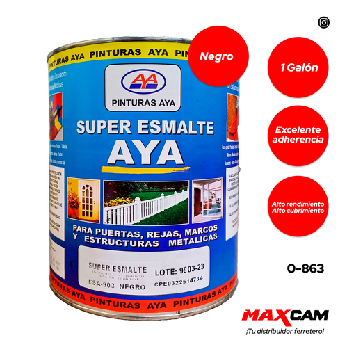[0-863] PINTURA ESMALTE NEGRO BRILLANTE x GALON AYA 0-863