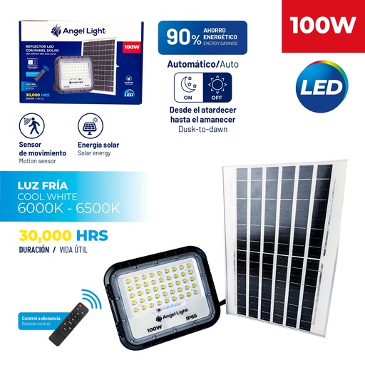 [10-240] REFLECTOR LED C/PANEL SOLAR 100W ANGEL LIGHT 10-240