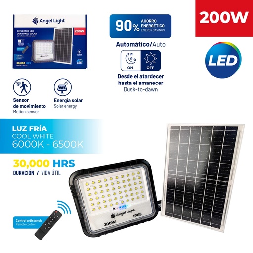 [10-241] REFLECTOR LED C/PANEL SOLAR 200W ANGEL LIGHT 10-241