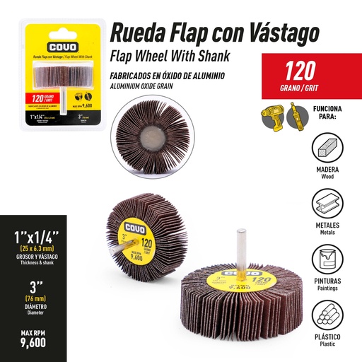 [9-831] RUEDA FLAP GRANO 120 3" COVO 9-831
