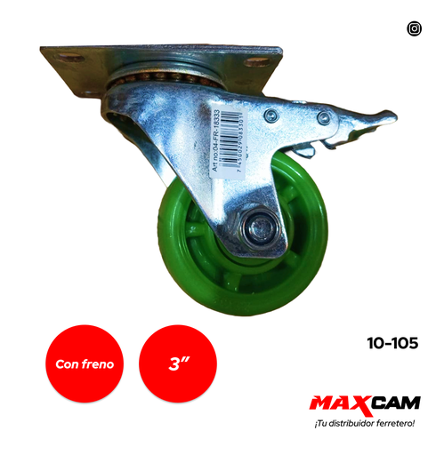 [10-105] RUEDA GIRATORIA C/FRENO VERDE 3" x UNID SACO 10-105