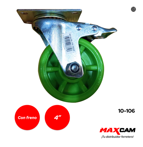 [10-106] RUEDA GIRATORIA C/FRENO VERDE 4" x UNID SACO 10-106