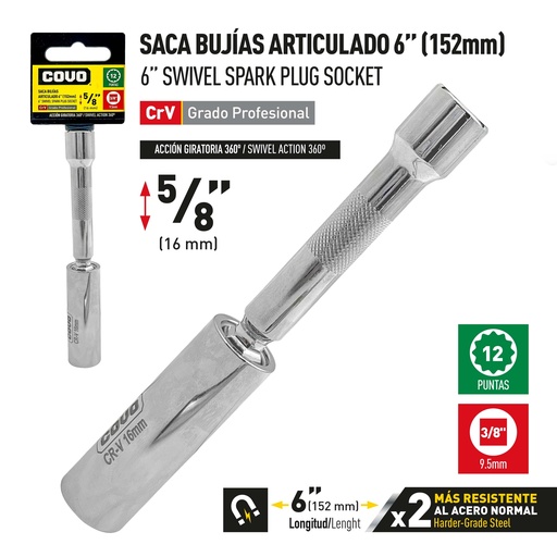 [9-855] SACA BUJIA ARTICULADO 6" x 5/8" COVO 9-855