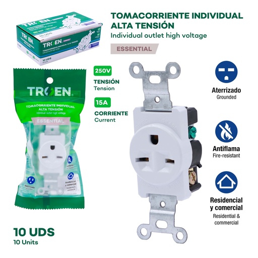 [10-083] TOMA CHINA 250V BLANCA TROEN 10-083