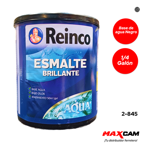 [2-845] PINTURA AQUA ESMALTE NEGRO BRILLANTE x 1/4 REINCO 2-845
