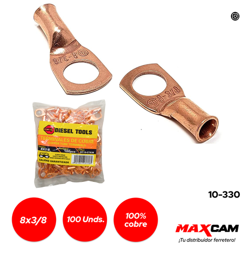 [10-330] TERMINAL COBRE 8x3/8 x 100 PCS DIESEL TOOLS 10-330